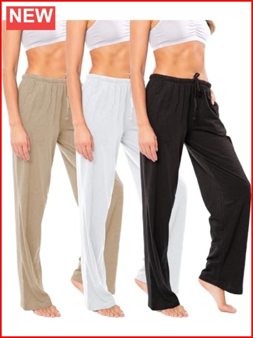 Sexy Basics Cotton Knit Pajama Pants Drawstring Lounge Bottoms Soft Flex
